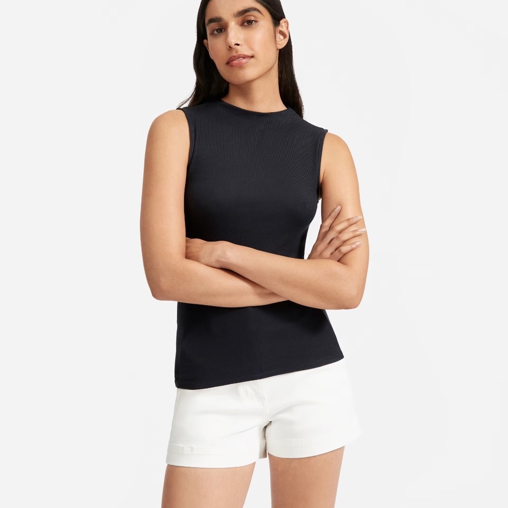 Everlane Pima Micro-Rib Funnel-Neck Tank navy S